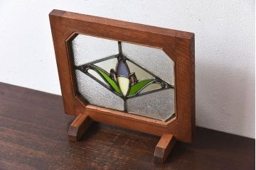 アンティーク雑貨　和製アンティーク　上品なデザインが魅力的なステンドグラス(衝立、ディスプレイ雑貨)(1)