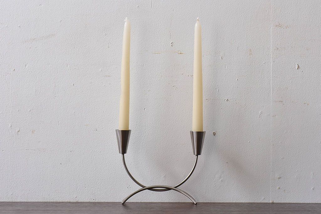 アンティーク雑貨　ビンテージ　デンマーク製　ろうそく2本付き!キャンドルホルダー(キャンドルホルダー、ろうそく入れ)