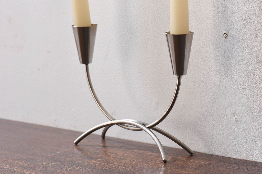 アンティーク雑貨　ビンテージ　デンマーク製　ろうそく2本付き!キャンドルホルダー(キャンドルホルダー、ろうそく入れ)