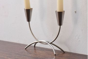 アンティーク雑貨　ビンテージ　デンマーク製　ろうそく2本付き!キャンドルホルダー(キャンドルホルダー、ろうそく入れ)