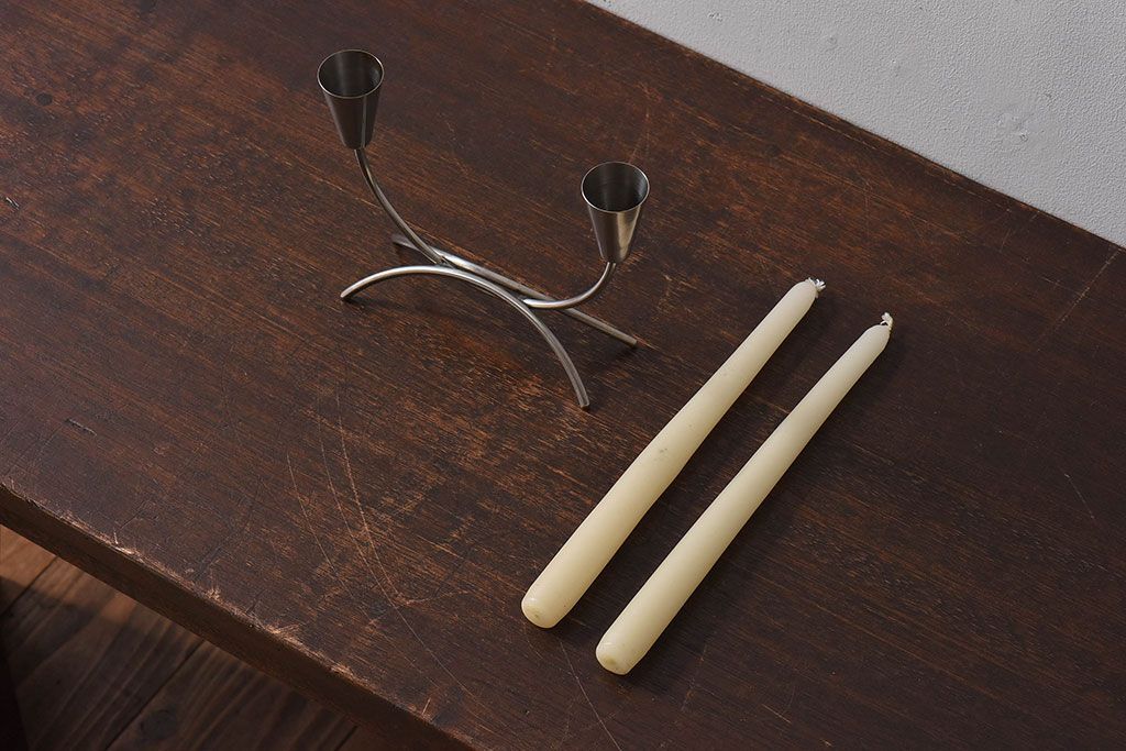 アンティーク雑貨　ビンテージ　デンマーク製　ろうそく2本付き!キャンドルホルダー(キャンドルホルダー、ろうそく入れ)