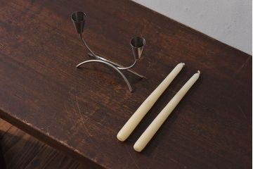 アンティーク雑貨　ビンテージ　デンマーク製　ろうそく2本付き!キャンドルホルダー(キャンドルホルダー、ろうそく入れ)
