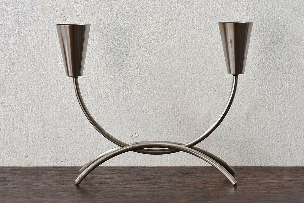 アンティーク雑貨　ビンテージ　デンマーク製　ろうそく2本付き!キャンドルホルダー(キャンドルホルダー、ろうそく入れ)