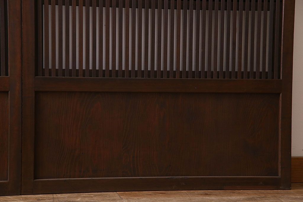 古民具・骨董　裏ガラス入り　古い木のアンティーク格子戸2枚セット