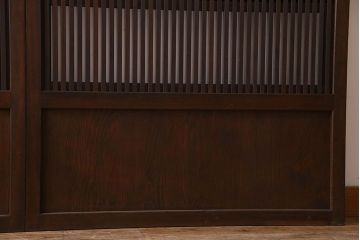 古民具・骨董　裏ガラス入り　古い木のアンティーク格子戸2枚セット