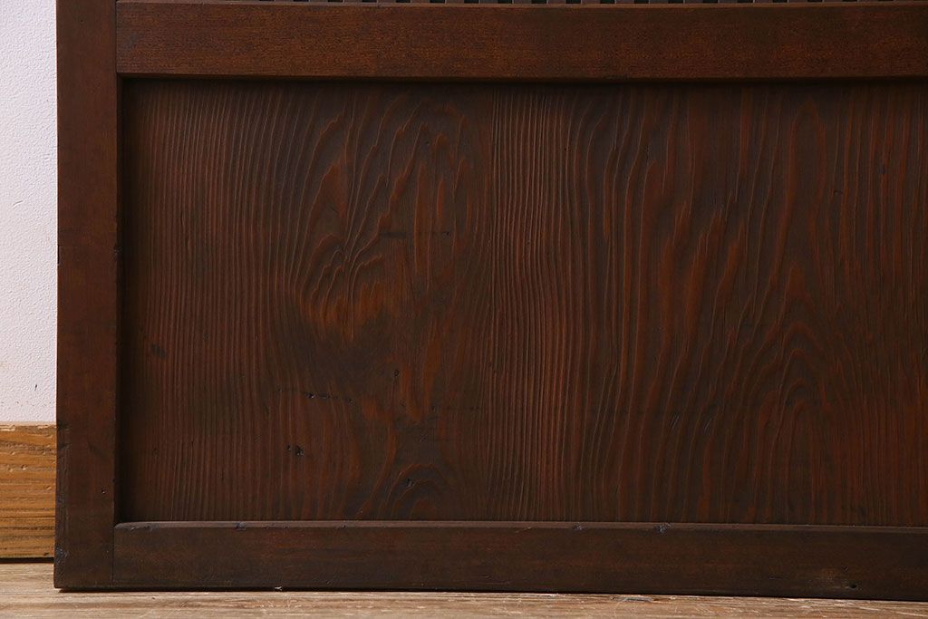 古民具・骨董　裏ガラス入り　古い木のアンティーク格子戸2枚セット