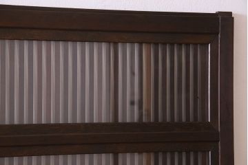 古民具・骨董　裏ガラス入り　古い木のアンティーク格子戸2枚セット