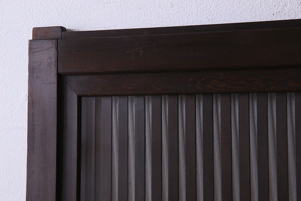 古民具・骨董　裏ガラス入り　古い木のアンティーク格子戸2枚セット