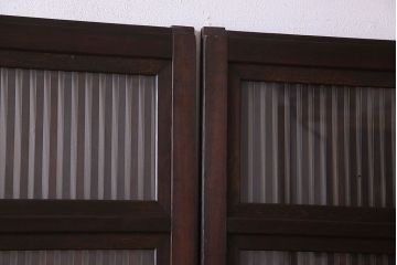 古民具・骨董　裏ガラス入り　古い木のアンティーク格子戸2枚セット