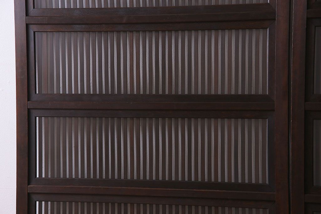 古民具・骨董　裏ガラス入り　古い木のアンティーク格子戸2枚セット