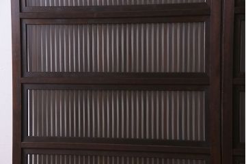 古民具・骨董　裏ガラス入り　古い木のアンティーク格子戸2枚セット