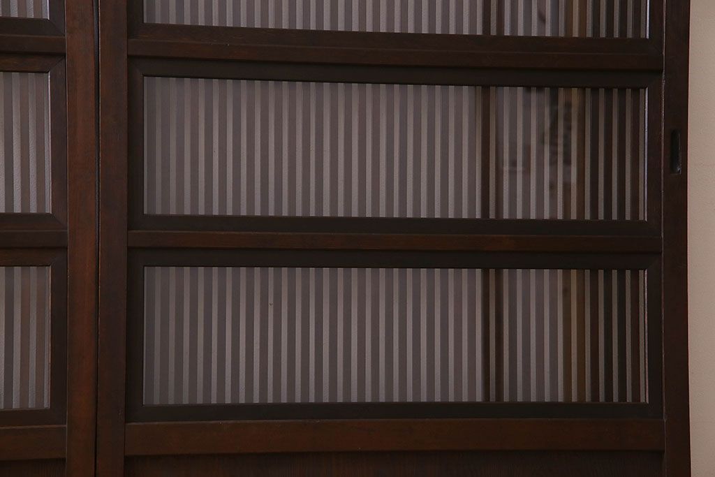 古民具・骨董　裏ガラス入り　古い木のアンティーク格子戸2枚セット