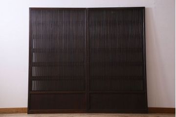 古民具・骨董　裏面すりガラス入り　古い木のアンティーク格子戸2枚セット