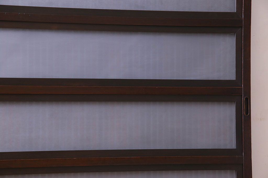 古民具・骨董　裏面すりガラス入り　古い木のアンティーク格子戸2枚セット