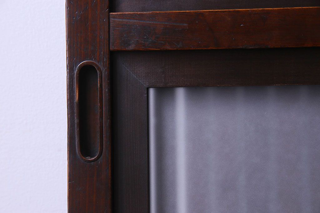 古民具・骨董　裏面すりガラス入り　古い木のアンティーク格子戸2枚セット