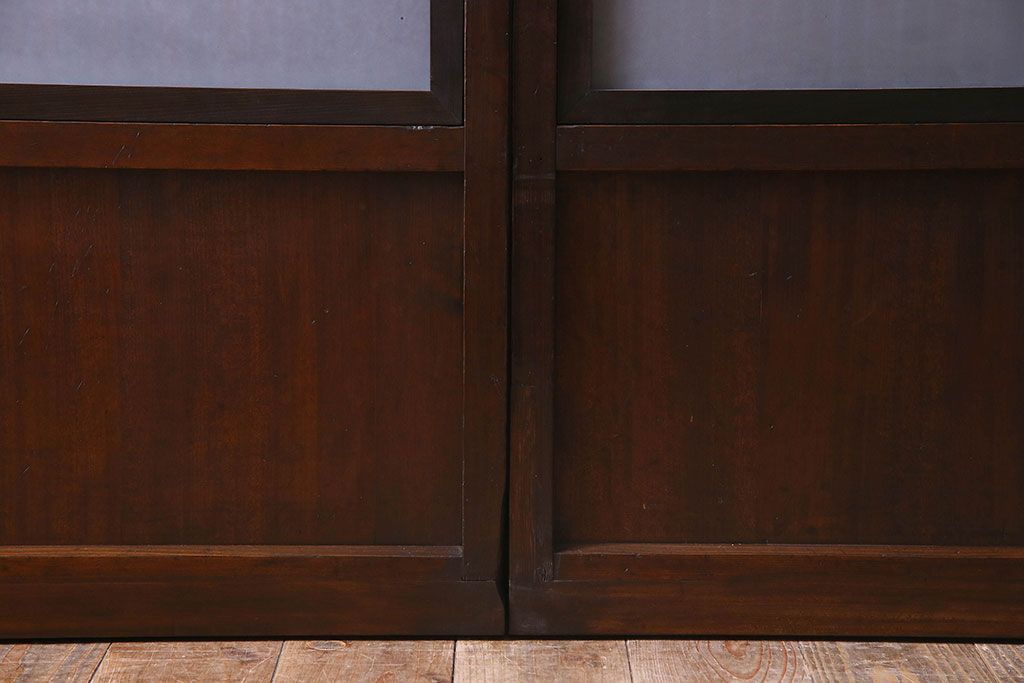 古民具・骨董　裏面すりガラス入り　古い木のアンティーク格子戸2枚セット