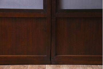 古民具・骨董　裏面すりガラス入り　古い木のアンティーク格子戸2枚セット