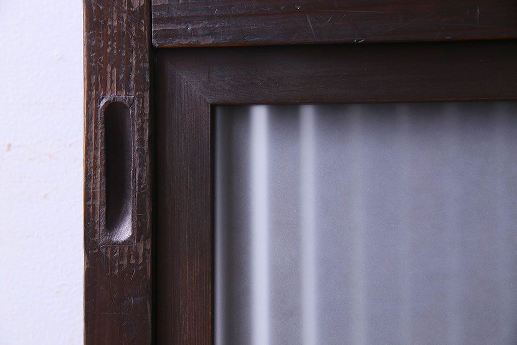 古民具・骨董　裏面すりガラス入り　古い木のアンティーク格子戸1枚