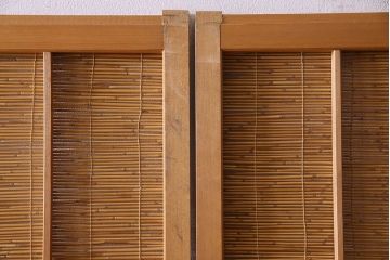 古民具・骨董　彫刻入り　風情あるアンティーク御簾戸(簾戸、簀戸、葭戸、夏障子、夏戸、葦戸)4枚セット