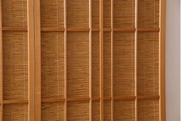 古民具・骨董　彫刻入り　風情あるアンティーク御簾戸(簾戸、簀戸、葭戸、夏障子、夏戸、葦戸)4枚セット