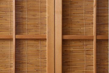 古民具・骨董　彫刻入り　風情あるアンティーク御簾戸(簾戸、簀戸、葭戸、夏障子、夏戸、葦戸)4枚セット