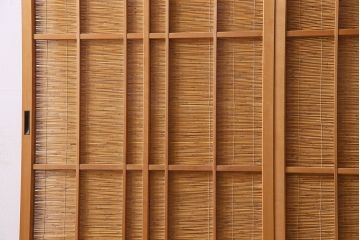古民具・骨董　彫刻入り　風情あるアンティーク御簾戸(簾戸、簀戸、葭戸、夏障子、夏戸、葦戸)4枚セット