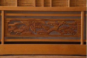 古民具・骨董　彫刻入り　風情あるアンティーク御簾戸(簾戸、簀戸、葭戸、夏障子、夏戸、葦戸)4枚セット