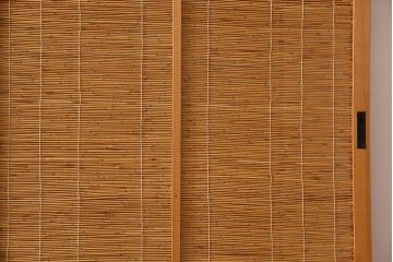 古民具・骨董　彫刻入り　風情あるアンティーク御簾戸(簾戸、簀戸、葭戸、夏障子、夏戸、葦戸)4枚セット
