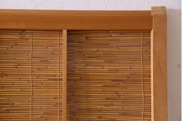 古民具・骨董　彫刻入り　風情あるアンティーク御簾戸(簾戸、簀戸、葭戸、夏障子、夏戸、葦戸)2枚セット
