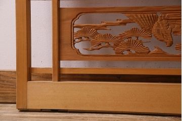 古民具・骨董　彫刻入り　風情あるアンティーク御簾戸(簾戸、簀戸、葭戸、夏障子、夏戸、葦戸)2枚セット