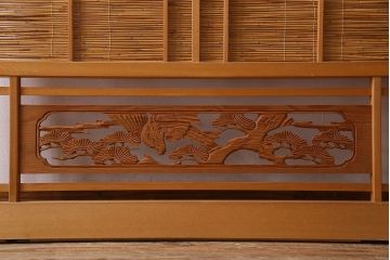 古民具・骨董　彫刻入り　風情あるアンティーク御簾戸(簾戸、簀戸、葭戸、夏障子、夏戸、葦戸)2枚セット