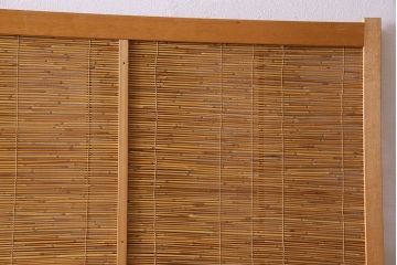 古民具・骨董　彫刻入り　風情あるアンティーク御簾戸(簾戸、簀戸、葭戸、夏障子、夏戸、葦戸)2枚セット