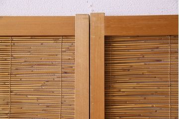 古民具・骨董　彫刻入り　風情あるアンティーク御簾戸(簾戸、簀戸、葭戸、夏障子、夏戸、葦戸)2枚セット