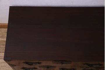 アンティーク家具　和製アンティーク　前面栗材　漆塗り美しいローボード(ローチェスト、収納棚、戸棚)(1)
