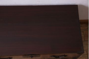 アンティーク家具　和製アンティーク　前面栗材　漆塗り美しいローボード(ローチェスト、収納棚、戸棚)(1)