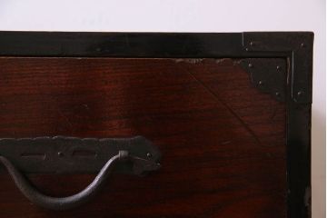 アンティーク家具　和製アンティーク　前面栗材　漆塗り美しいローボード(ローチェスト、収納棚、戸棚)(1)