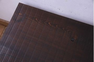 レトロ家具　昭和レトロ　天板一枚板　古い檜材の鉄脚ローテーブル(アイアンテーブル、鉄脚ベンチ、アイアンベンチ)