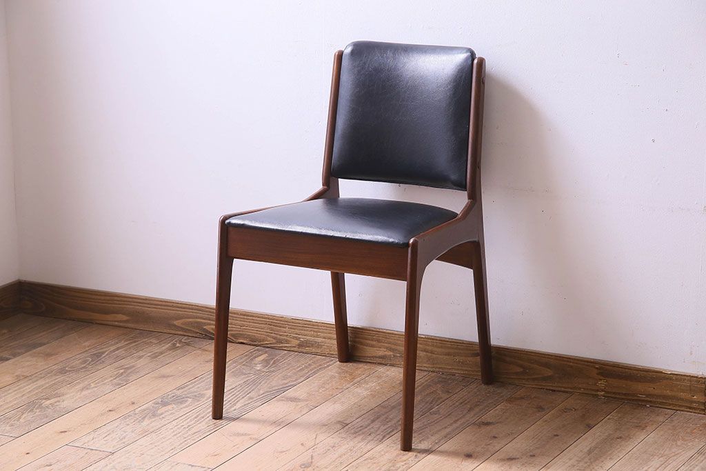 【K様ご成約済み】北欧家具　チーク材　シックなカラーのクッションチェア(ダイニングチェア、椅子)(1)