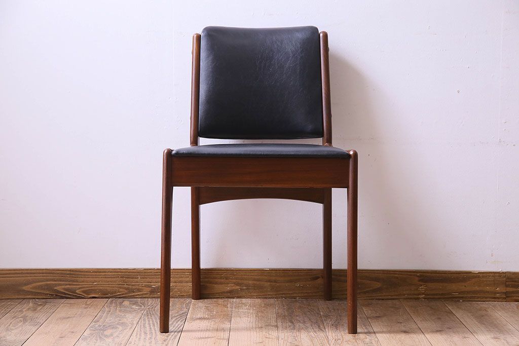 【K様ご成約済み】北欧家具　チーク材　シックなカラーのクッションチェア(ダイニングチェア、椅子)(1)