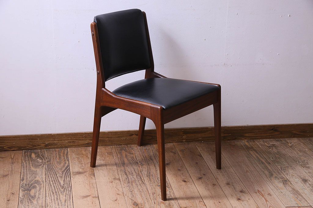 【K様ご成約済み】北欧家具　チーク材　シックなカラーのクッションチェア(ダイニングチェア、椅子)(1)