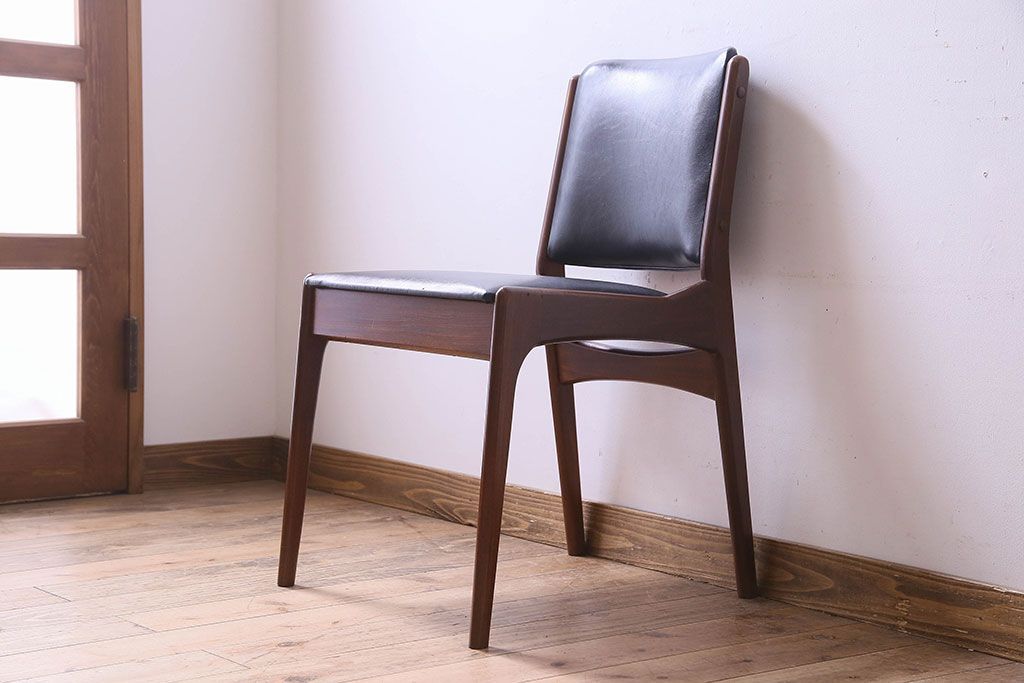 【K様ご成約済み】北欧家具　チーク材　シックなカラーのクッションチェア(ダイニングチェア、椅子)(1)