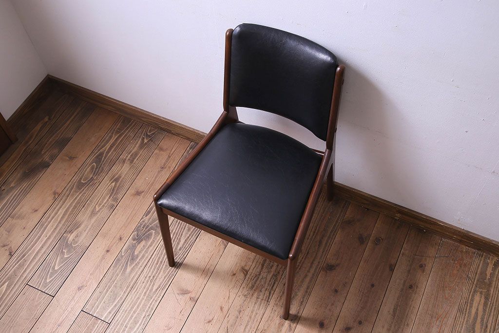 【K様ご成約済み】北欧家具　チーク材　シックなカラーのクッションチェア(ダイニングチェア、椅子)(1)