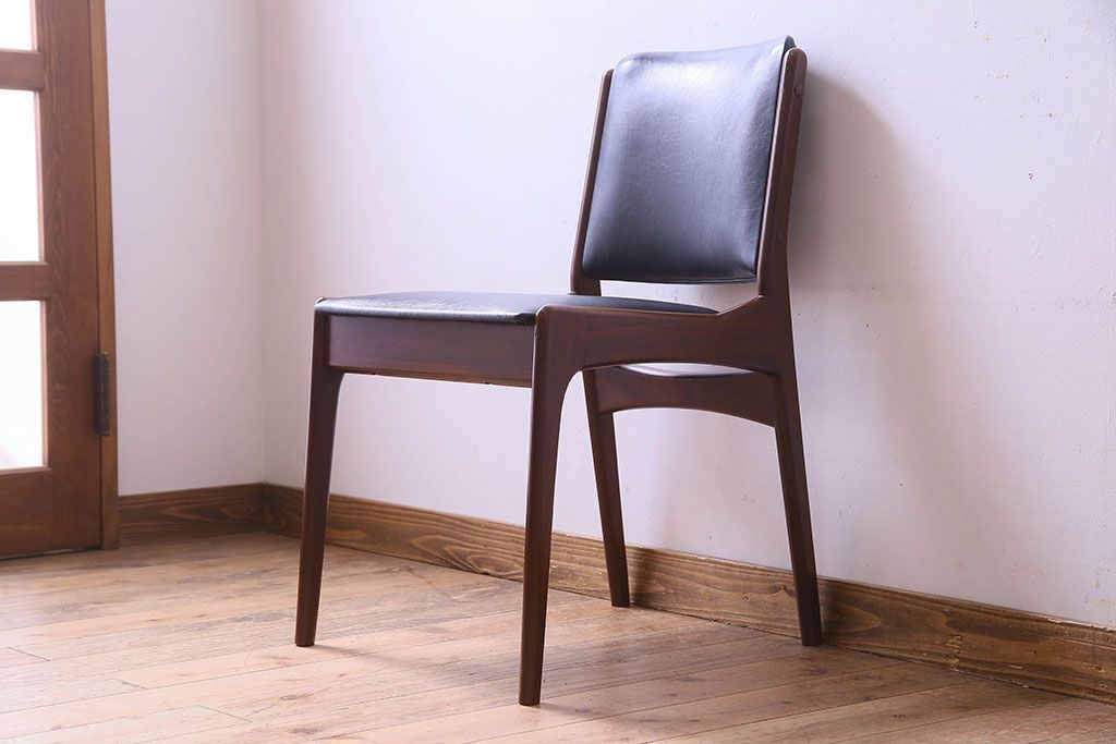 【K様ご成約済み】北欧家具　チーク材　シックなカラーのクッションチェア(ダイニングチェア、椅子)(2)