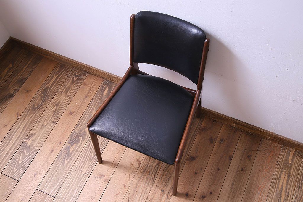 【K様ご成約済み】北欧家具　チーク材　シックなカラーのクッションチェア(ダイニングチェア、椅子)(2)