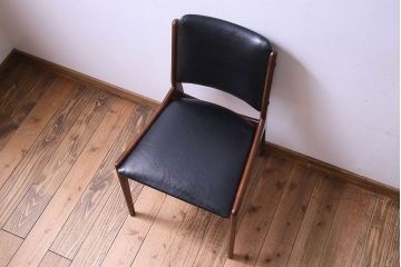 【K様ご成約済み】北欧家具　チーク材　シックなカラーのクッションチェア(ダイニングチェア、椅子)(2)