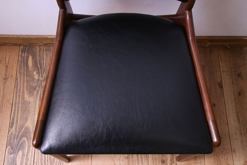 【K様ご成約済み】北欧家具　チーク材　シックなカラーのクッションチェア(ダイニングチェア、椅子)(2)