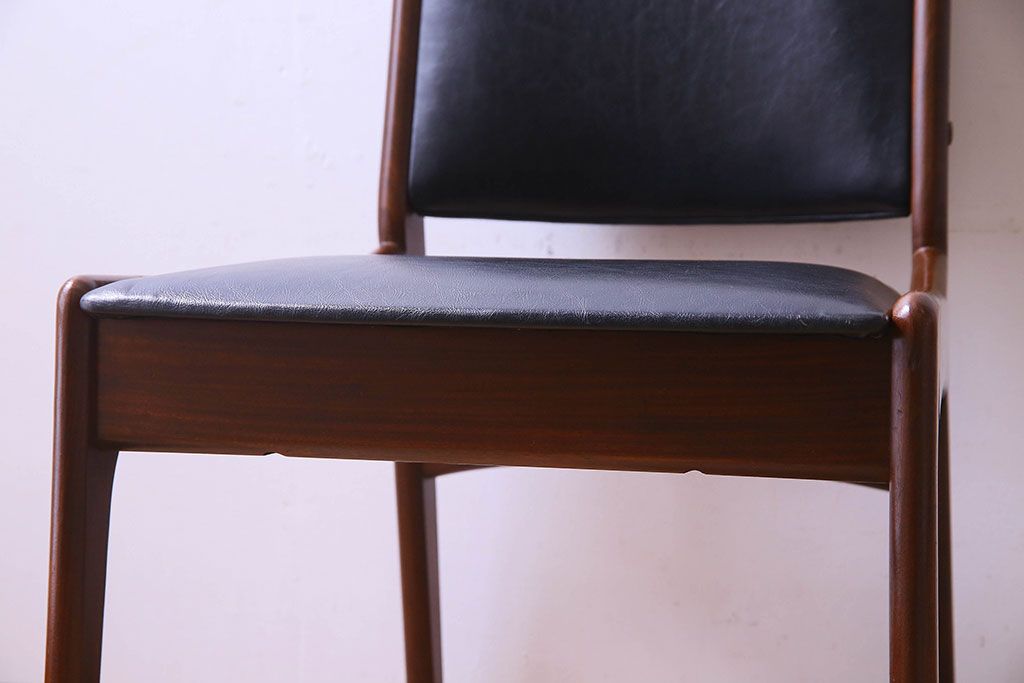 【K様ご成約済み】北欧家具　チーク材　シックなカラーのクッションチェア(ダイニングチェア、椅子)(2)