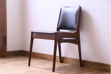 北欧家具　チーク材　シックなカラーのクッションチェア(ダイニングチェア、椅子)(3)