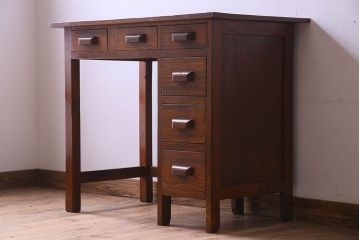 レトロ家具　昭和レトロ　薄型　古い栓材で作られた片袖机(ワークデスク、在宅ワーク、在宅用、学習机)