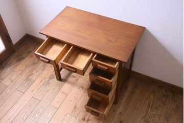 レトロ家具　昭和レトロ　薄型　古い栓材で作られた片袖机(ワークデスク、在宅ワーク、在宅用、学習机)